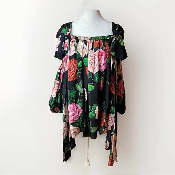 New Dolce & Gabbana Silk Blouse Cute Top Womens 6 | EUR 42 Black Floral Sheer - Picture 1 of 12